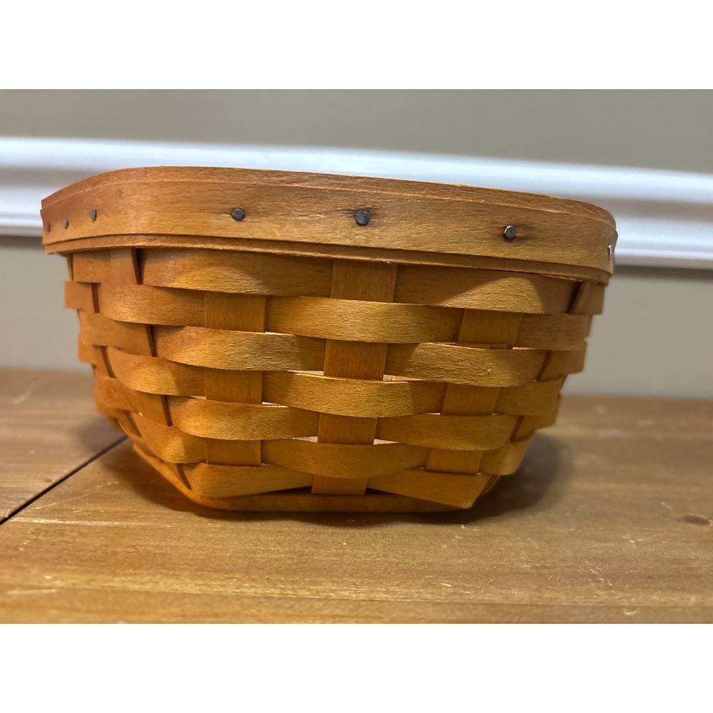 Longaberger Baskets 1998 Hexagon Woven Wood Basket with Liner Dresden Ohio USA